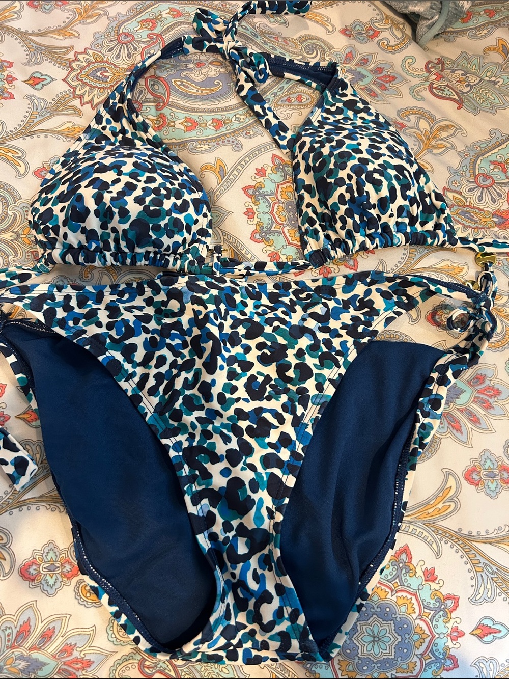 Bleu Rod Beattie Blue, Navy & White Leopard Print Triangle Bikini
